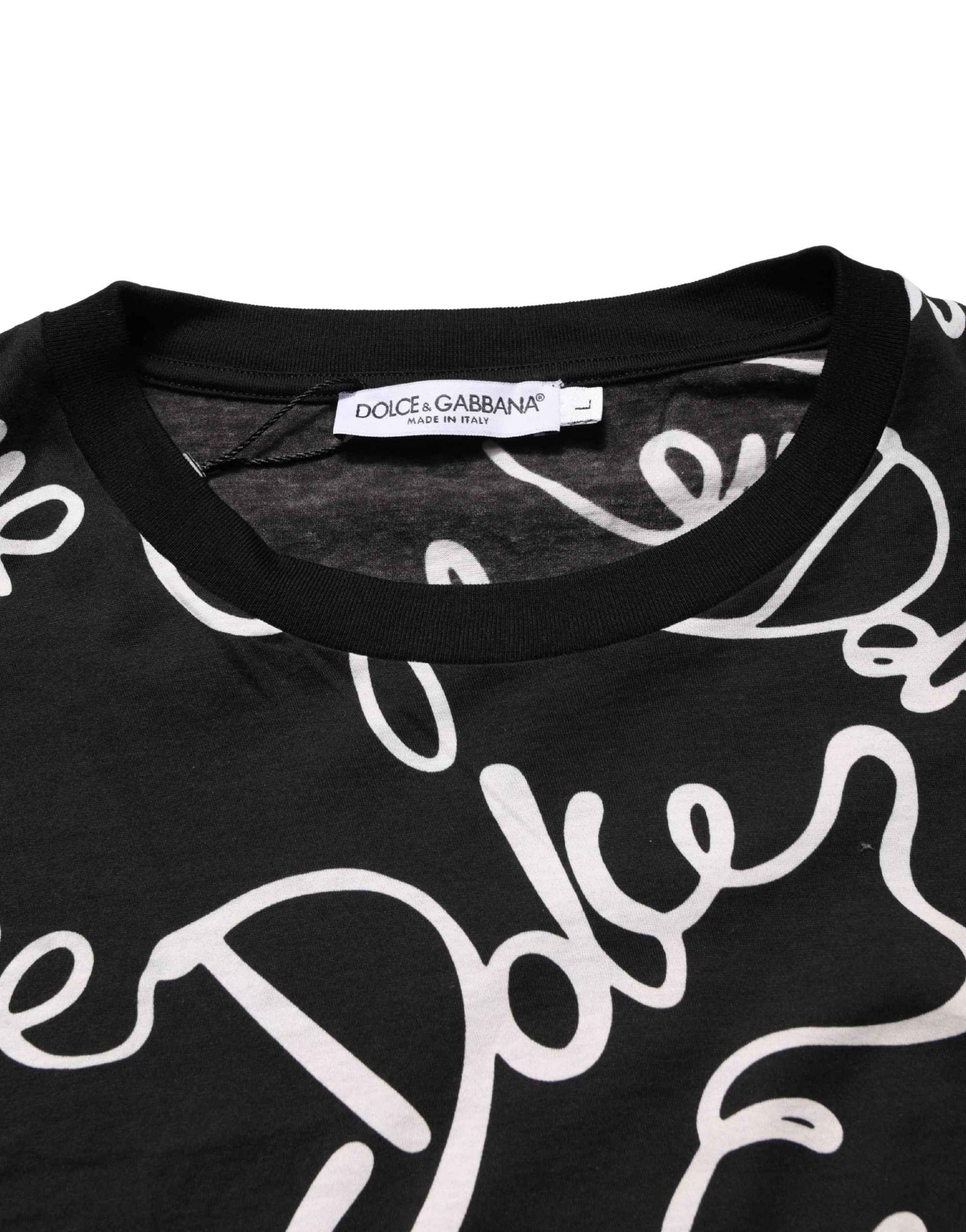 Dolce & Gabbana Black Script Logo Print Men Crew Neck T-shirt