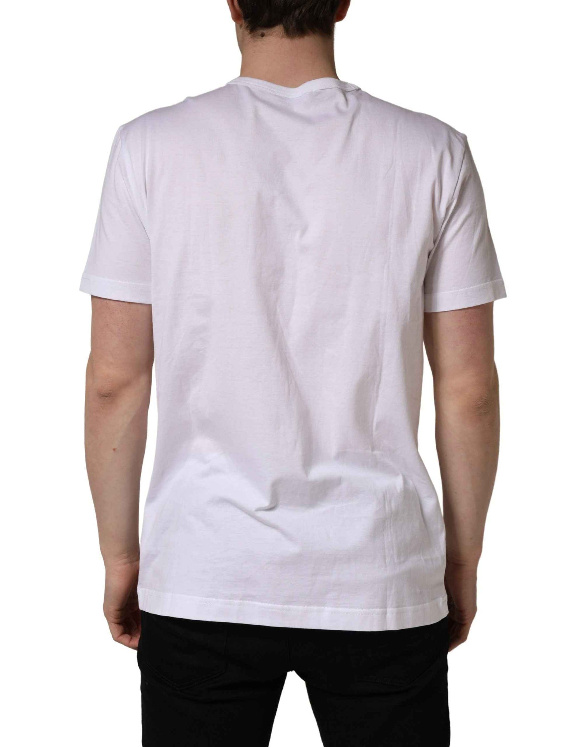 Dolce & Gabbana White DG Leaf Embroidery Crew Neck  T-shirt