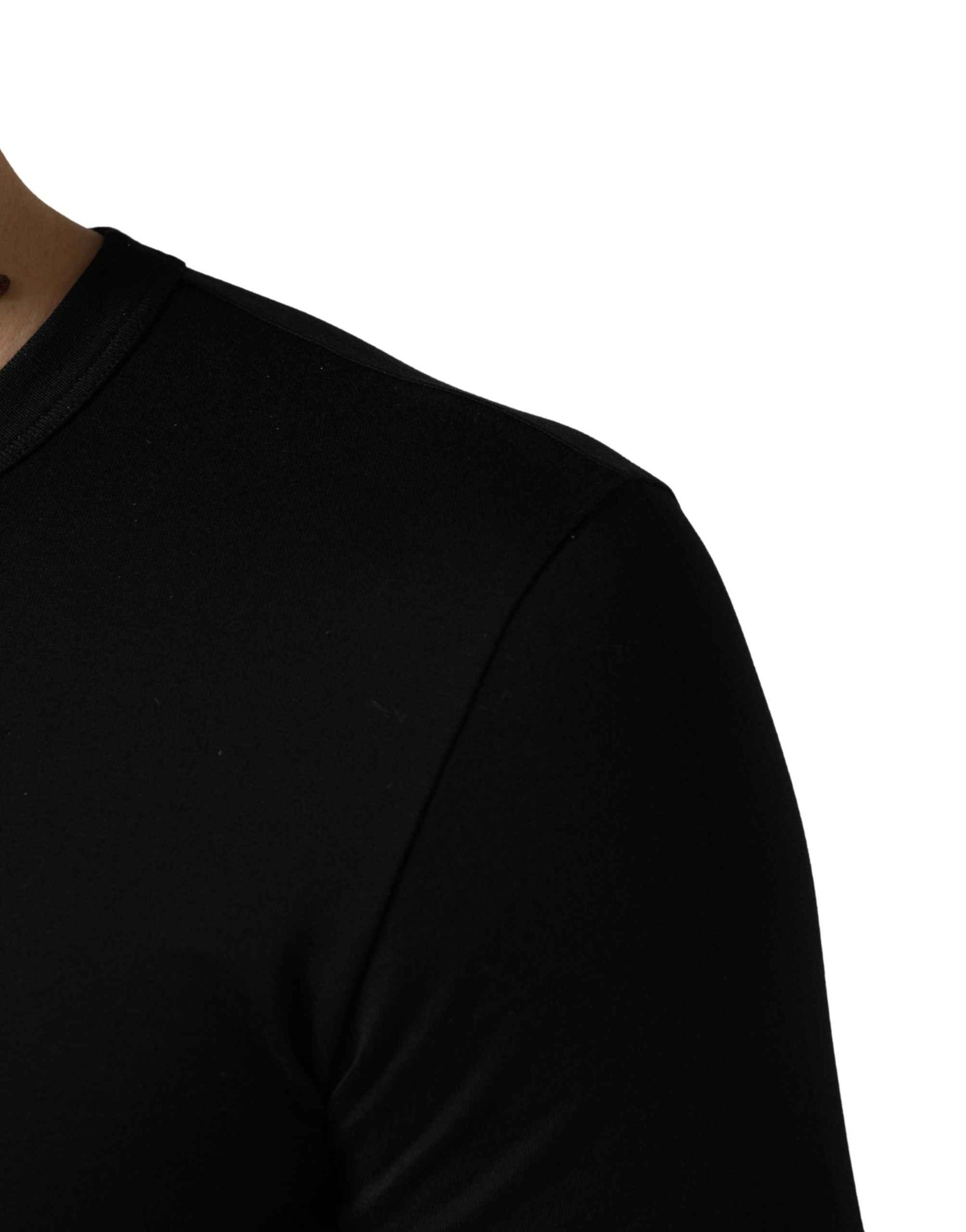 Dolce & Gabbana Black Crown Embroidery Men Crew Neck  T-shirt