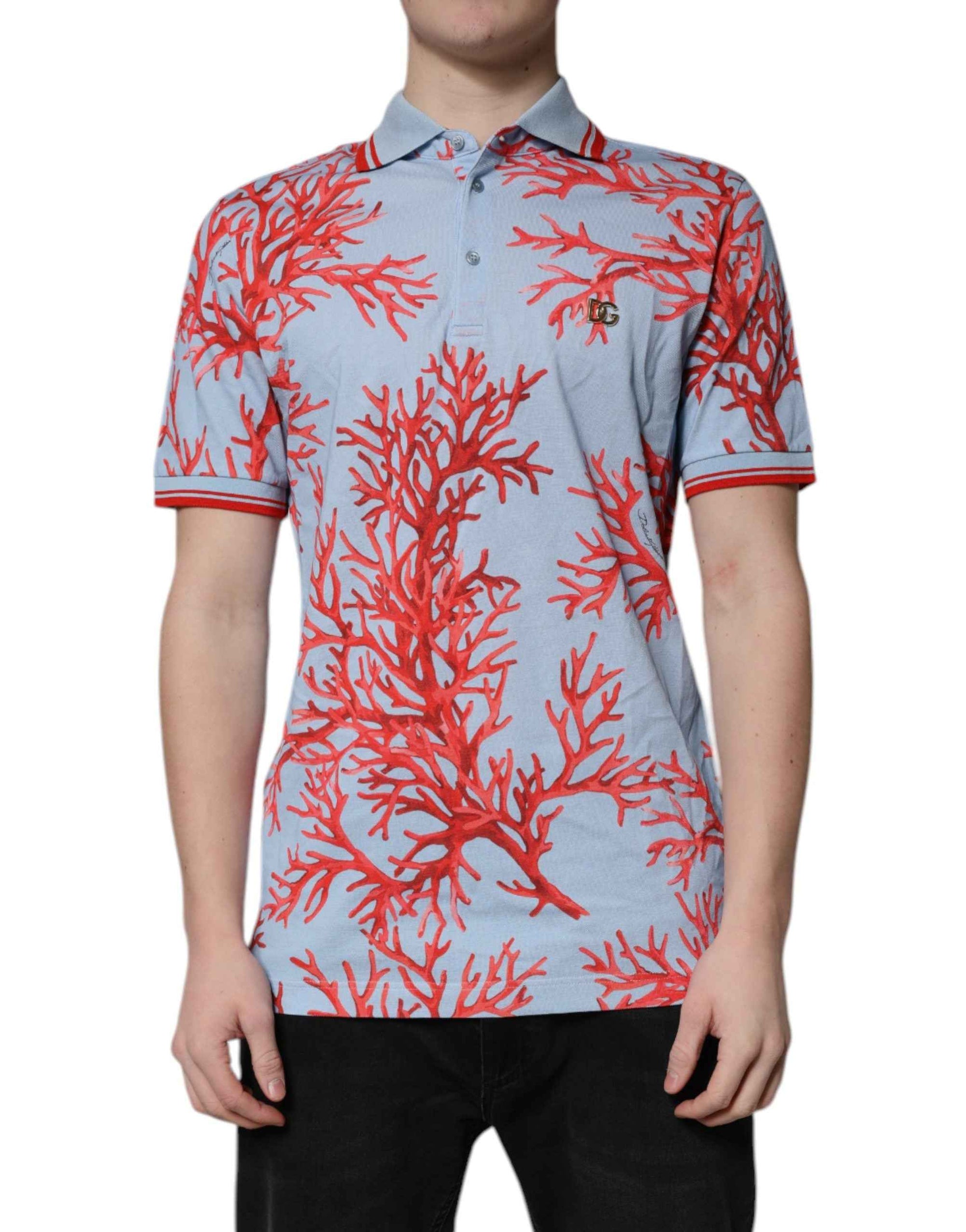 Dolce & Gabbana LightBlue Coral Cotton Collared Polo  T-shirt