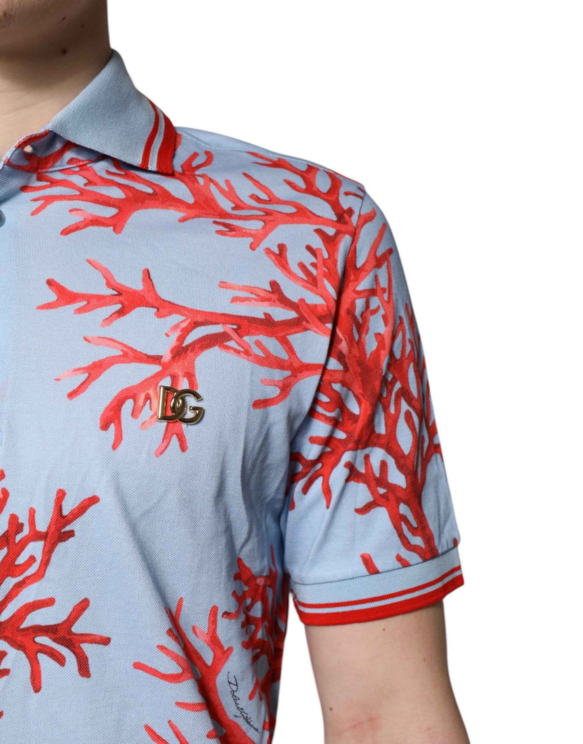 Dolce & Gabbana LightBlue Coral Cotton Collared Polo  T-shirt