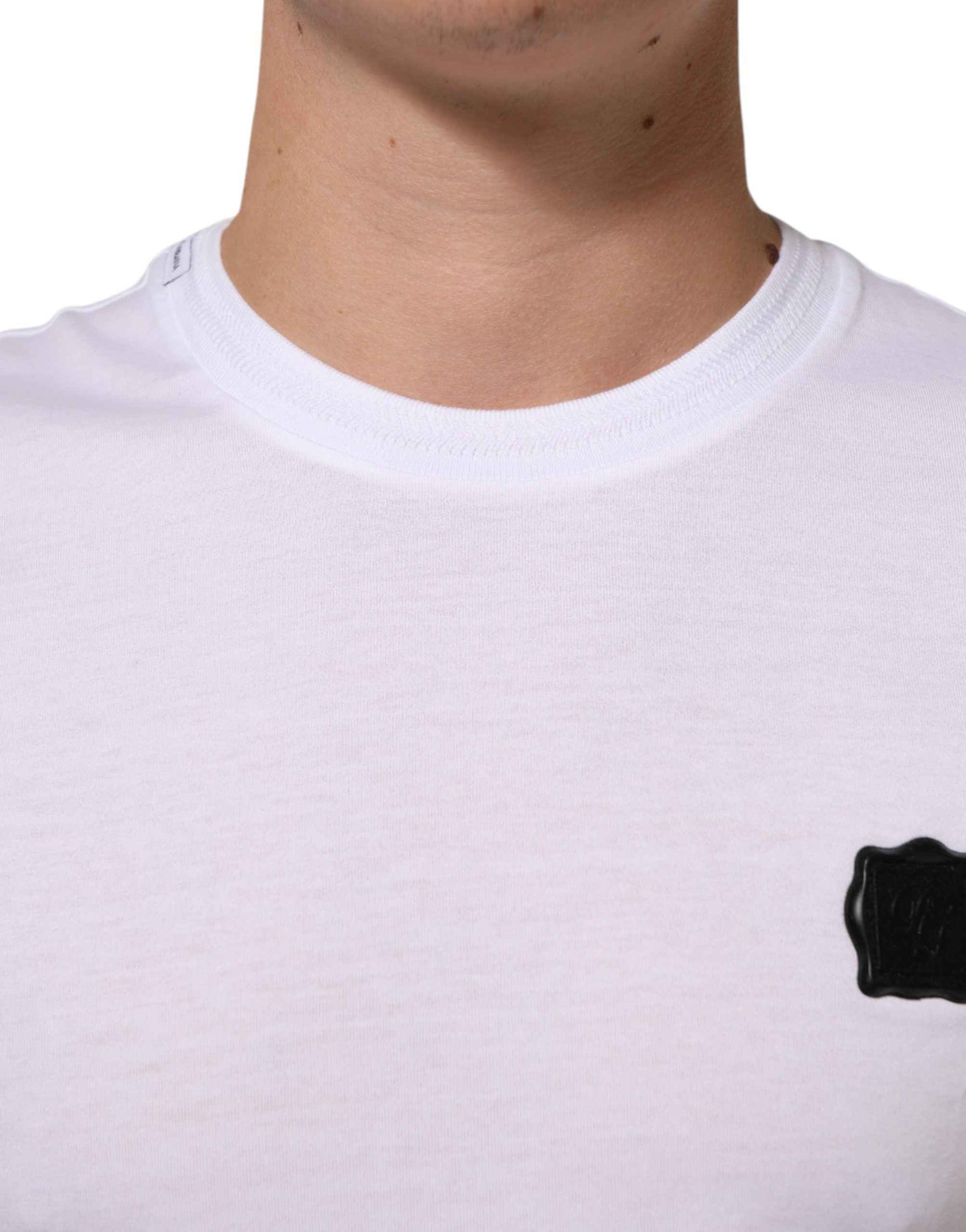 Dolce & Gabbana White Logo Patch Cotton Crew Neck T-shirt