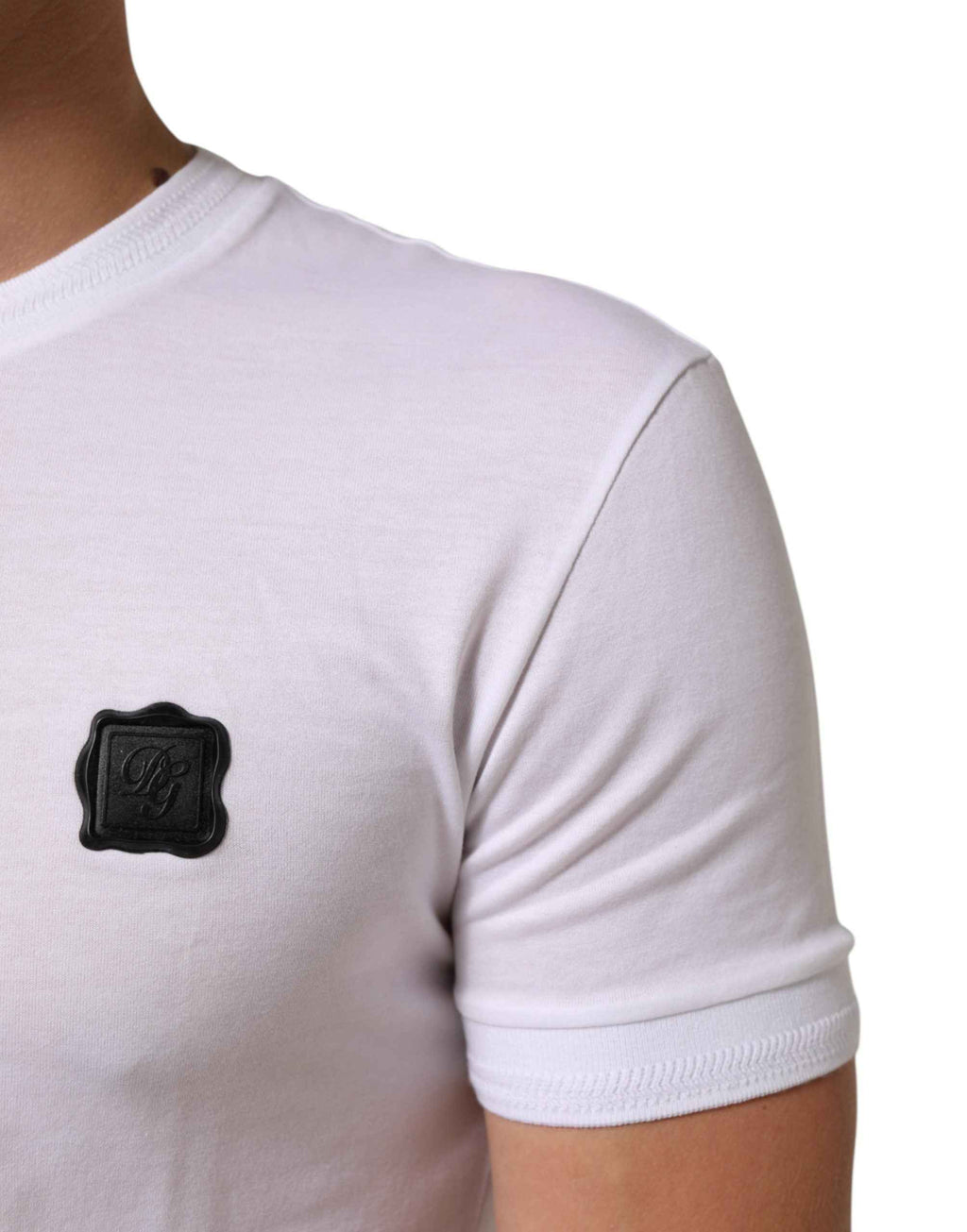 Dolce & Gabbana White Logo Patch Cotton Crew Neck T-shirt
