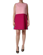 Dolce & Gabbana Pink Blue Wool Sleeveless Shift Mini  Dress