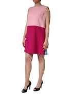 Dolce & Gabbana Pink Blue Wool Sleeveless Shift Mini  Dress