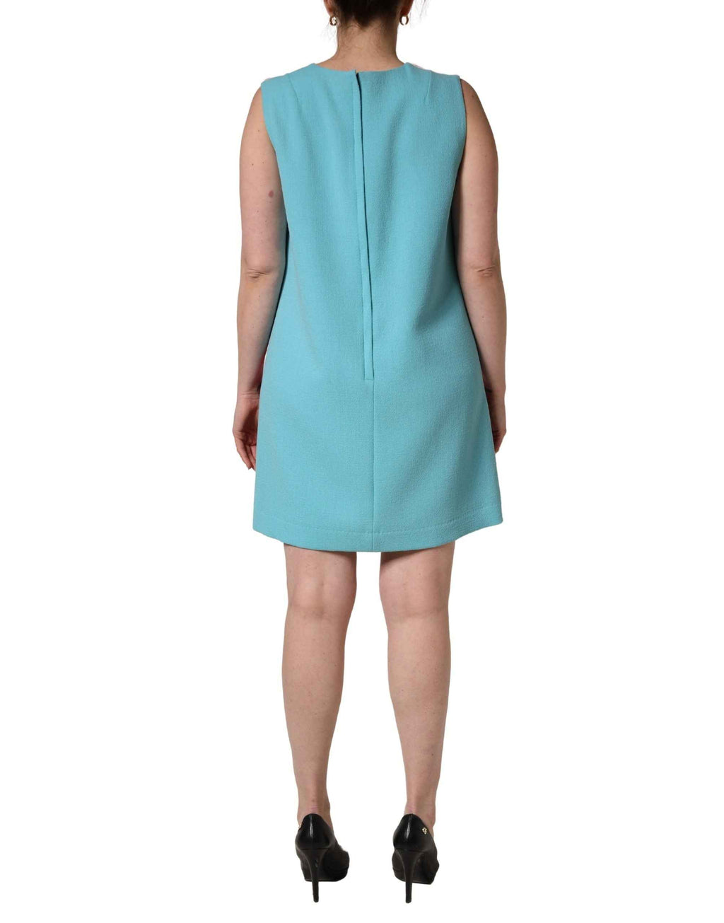 Dolce & Gabbana Pink Blue Wool Sleeveless Shift Mini  Dress