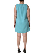 Dolce & Gabbana Pink Blue Wool Sleeveless Shift Mini  Dress