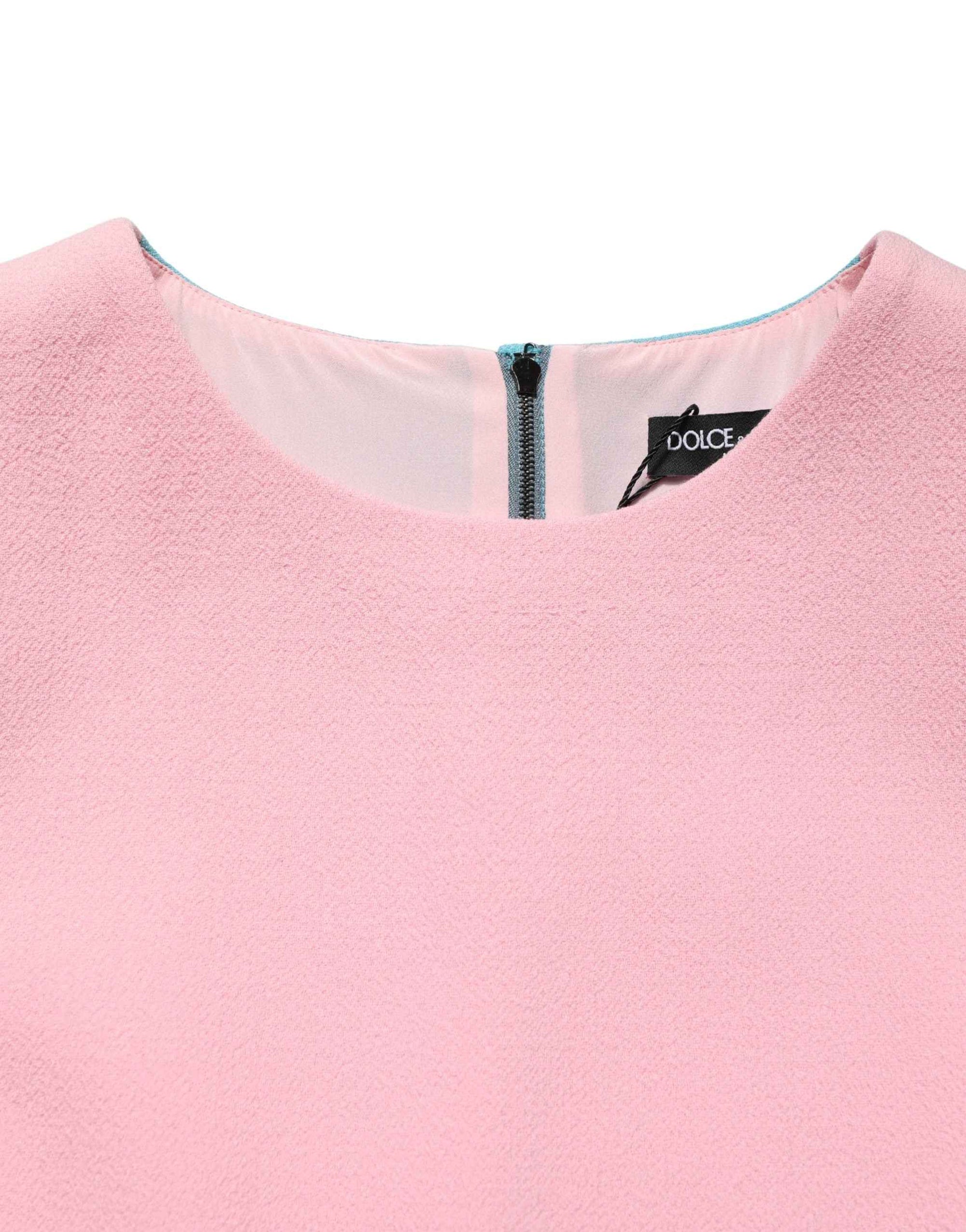 Dolce & Gabbana Pink Blue Wool Sleeveless Shift Mini  Dress