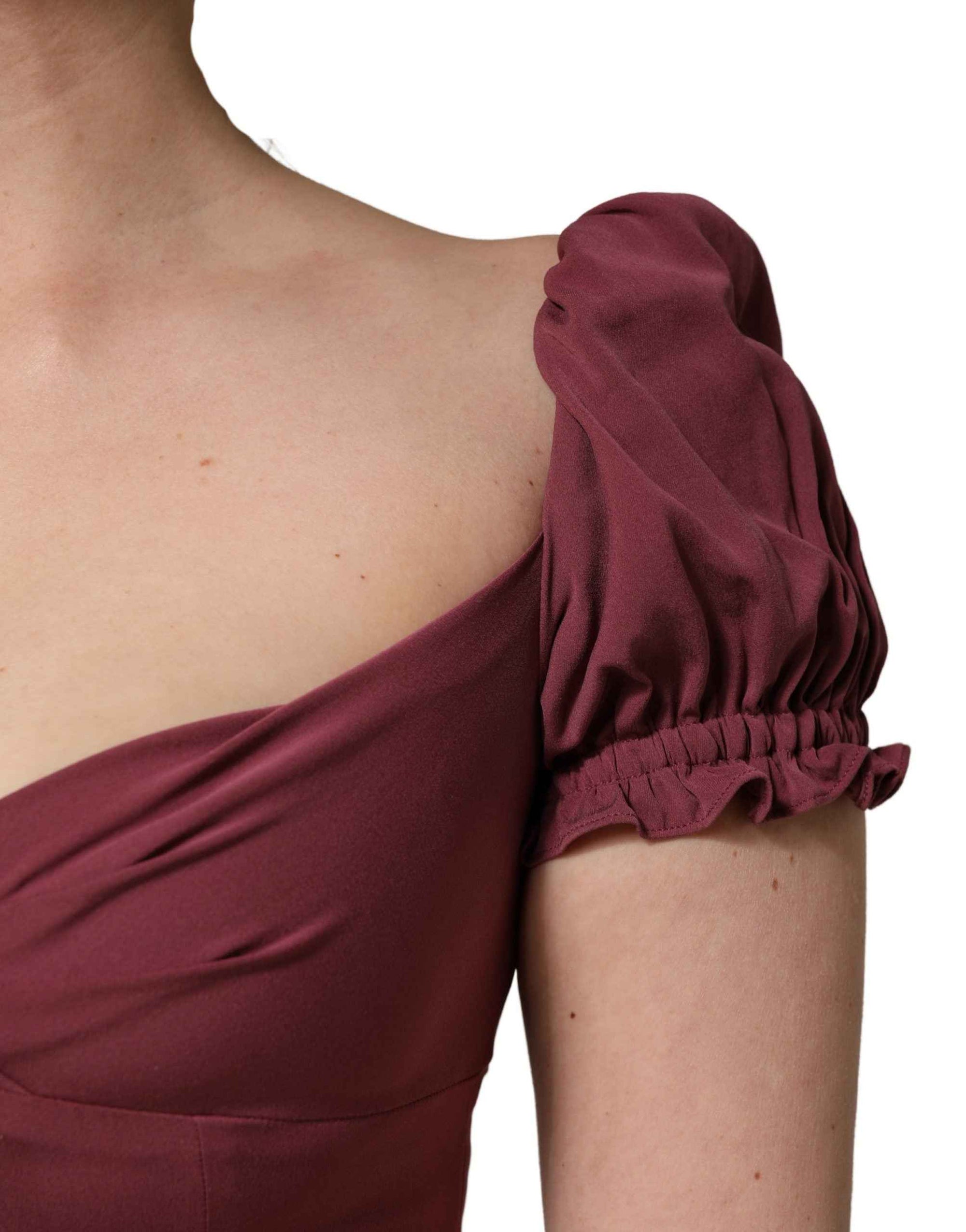 Dolce & Gabbana Maroon Silk Sweetheart Sheath Midi Dress