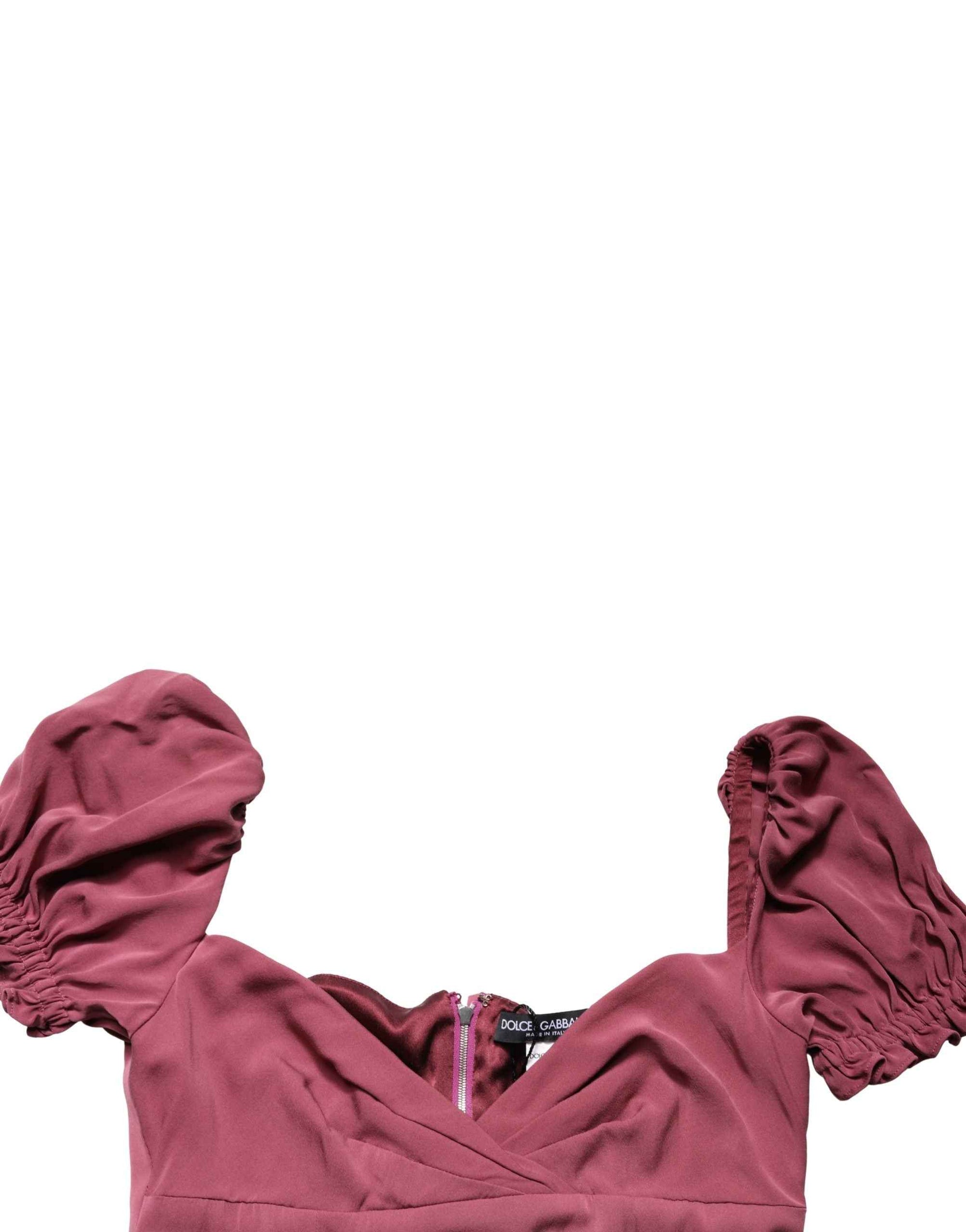 Dolce & Gabbana Maroon Silk Sweetheart Sheath Midi Dress