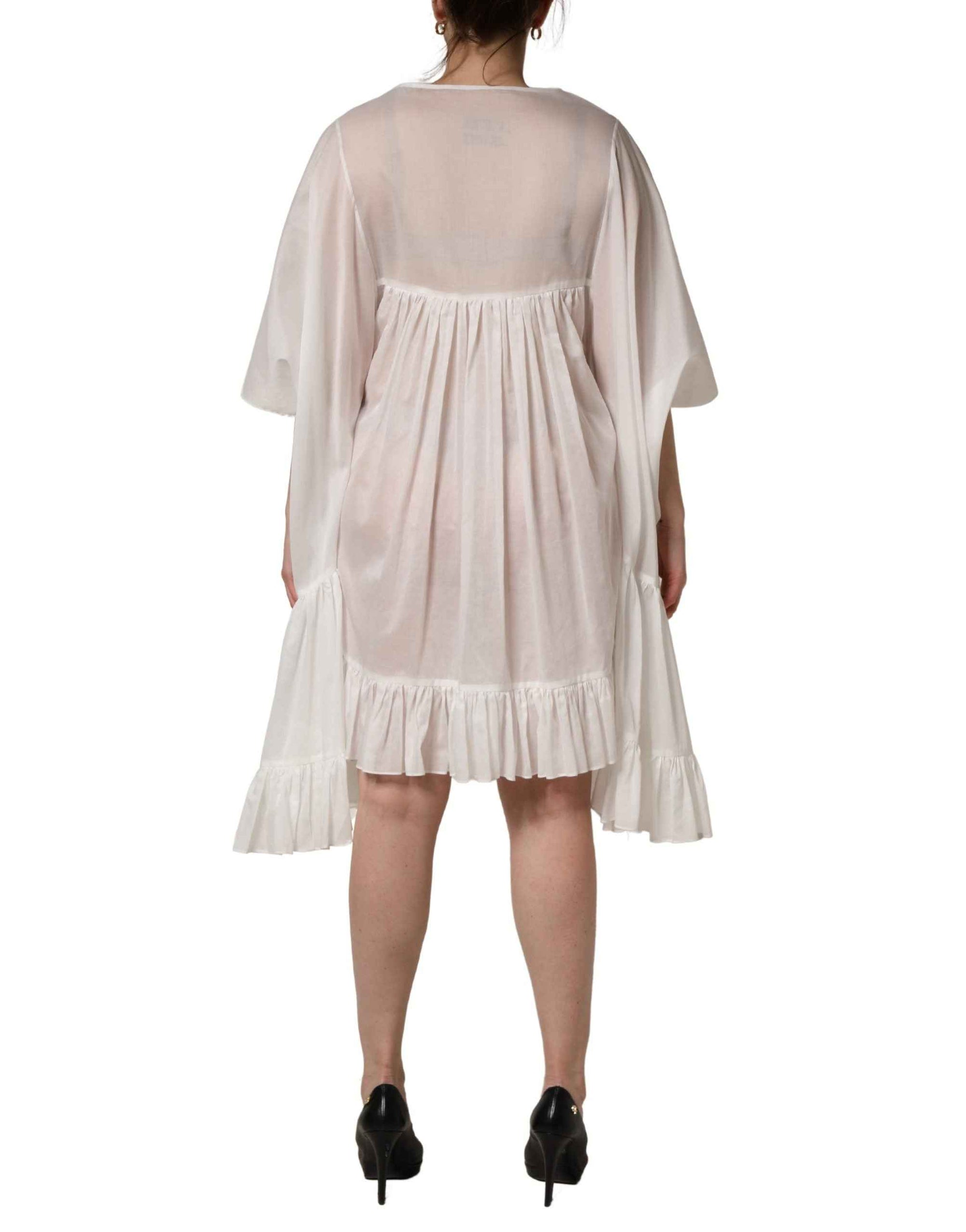 Dolce & Gabbana White Tiered Cotton Poplin Sheer Mini Dress