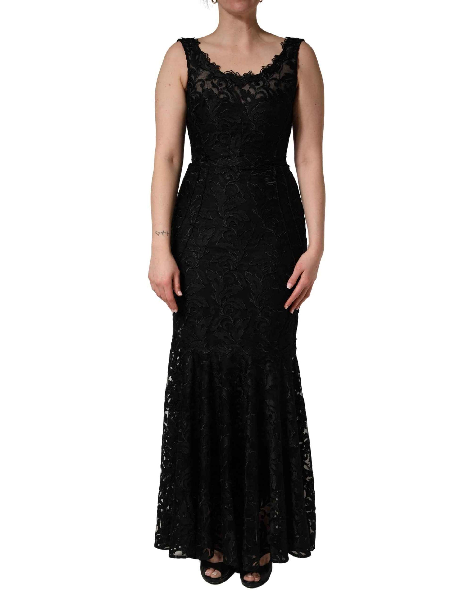 Dolce & Gabbana Black Floral Lace Evening Long Gown Dress