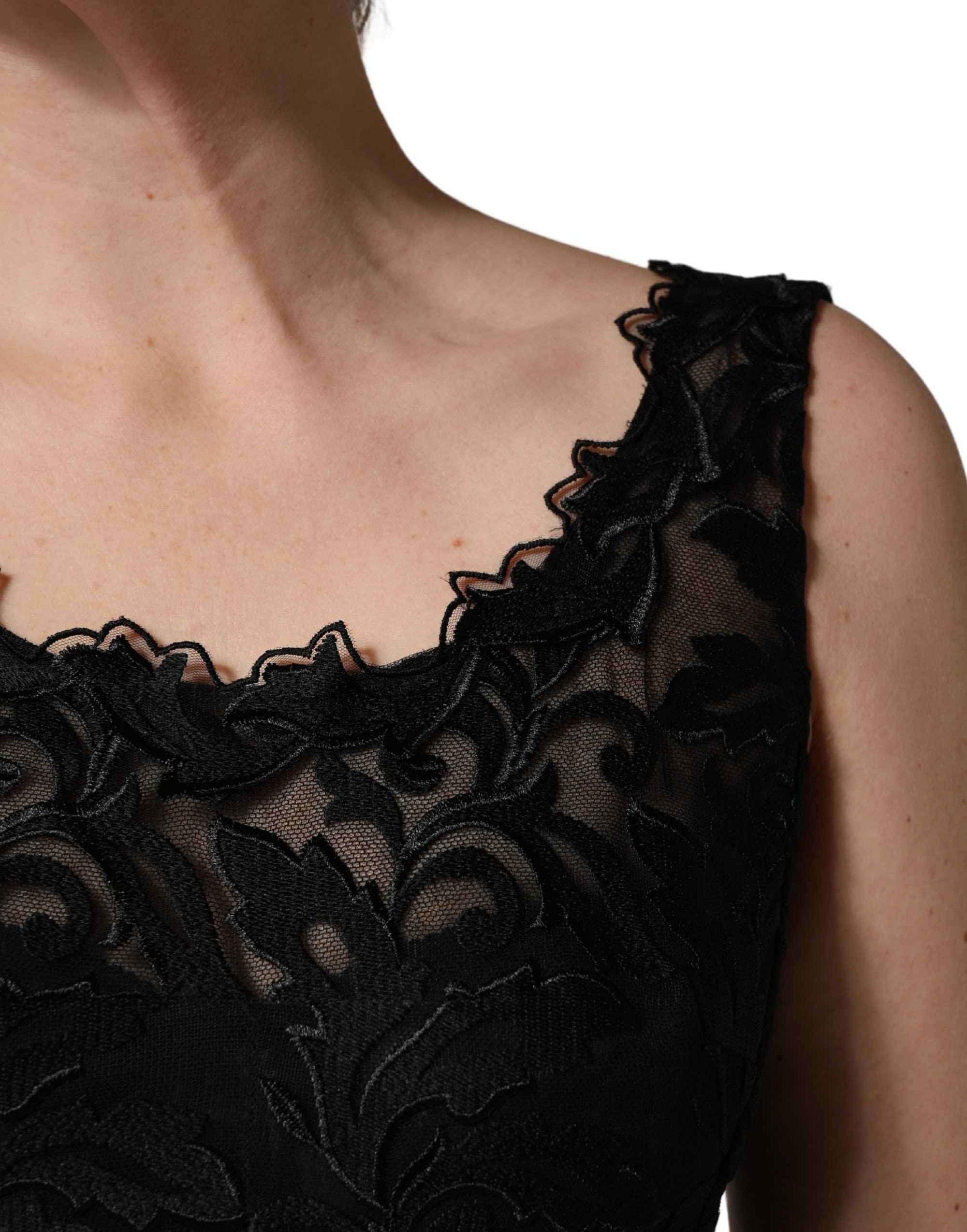 Dolce & Gabbana Black Floral Lace Evening Long Gown Dress