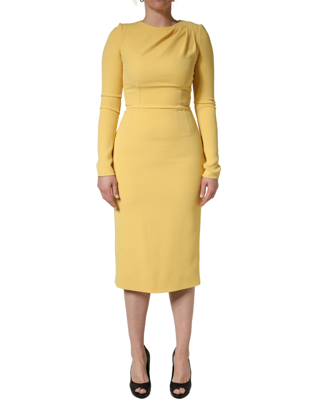 Dolce & Gabbana Yellow Silk Long Sleeves Sheath Midi Dress