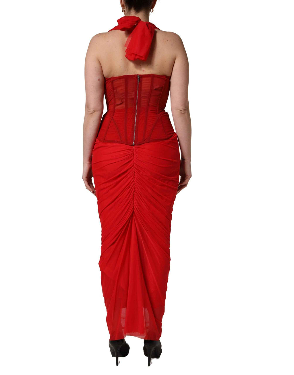 Dolce & Gabbana Red Halter Corset Sleeveless Sheath  Dress