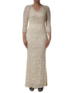 Dolce & Gabbana Off White Floral Lace Sheath Maxi Dress