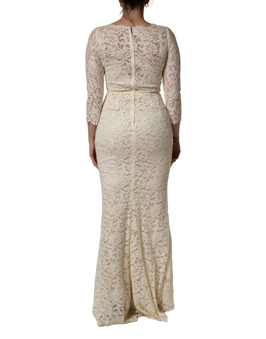 Dolce & Gabbana Off White Floral Lace Sheath Maxi Dress