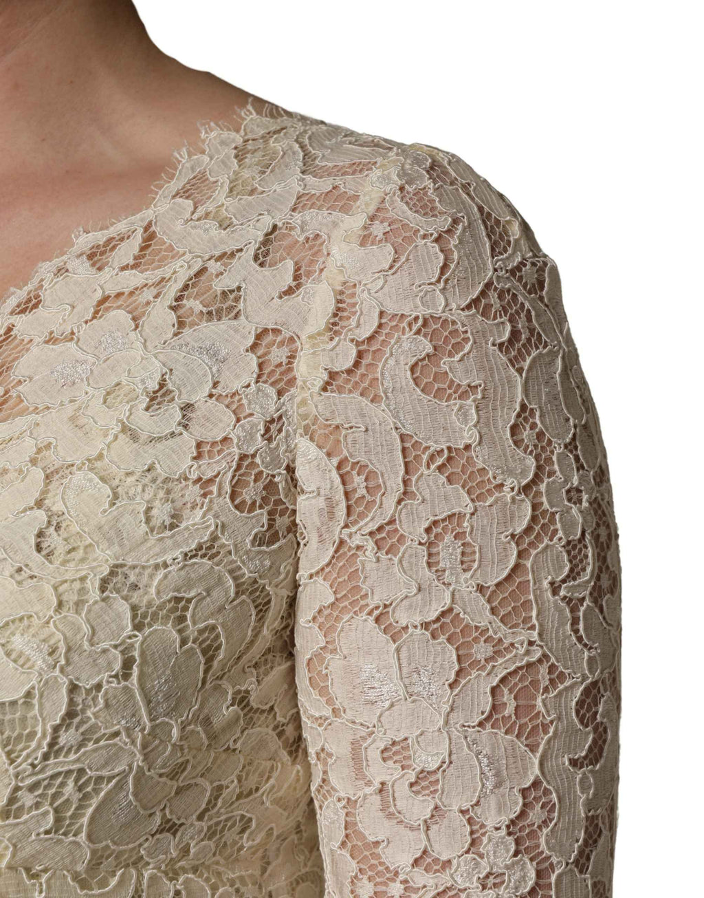 Dolce & Gabbana Off White Floral Lace Sheath Maxi Dress