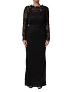 Dolce & Gabbana Black Floral Lace Sheath Long Maxi Dress