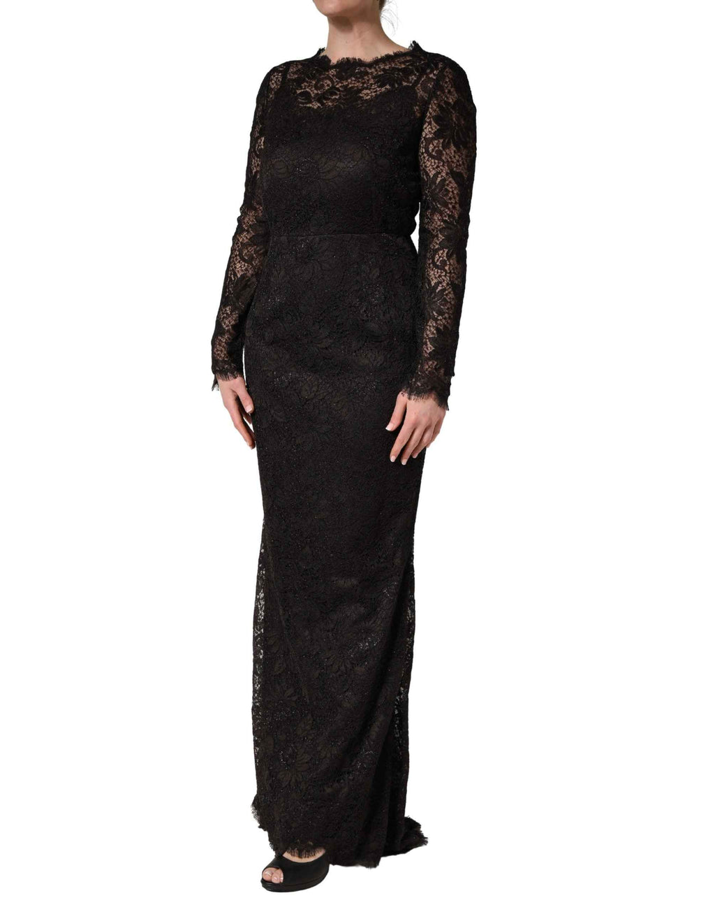 Dolce & Gabbana Black Floral Lace Sheath Long Maxi Dress