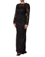 Dolce & Gabbana Black Floral Lace Sheath Long Maxi Dress