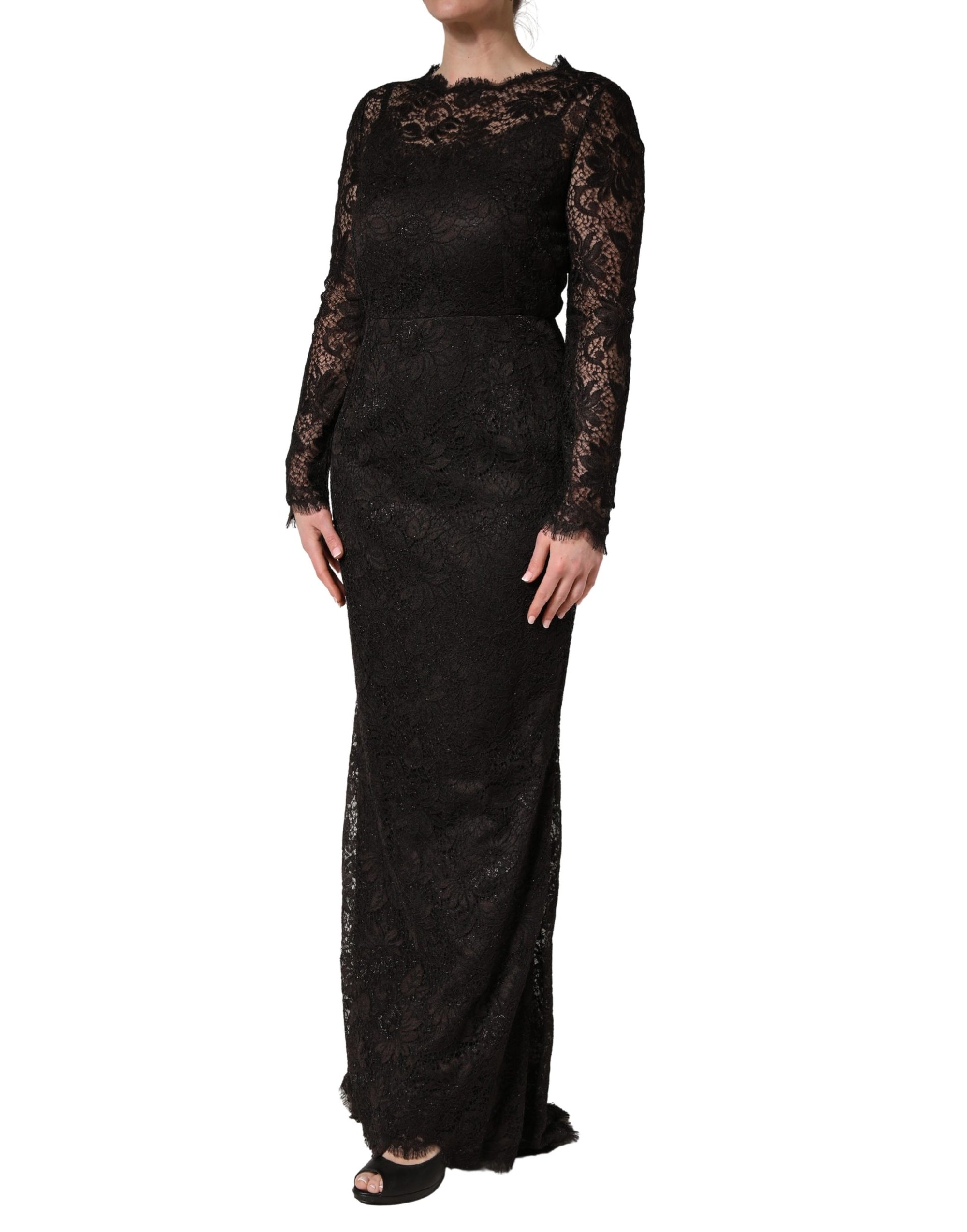 Dolce & Gabbana Black Floral Lace Sheath Long Maxi Dress