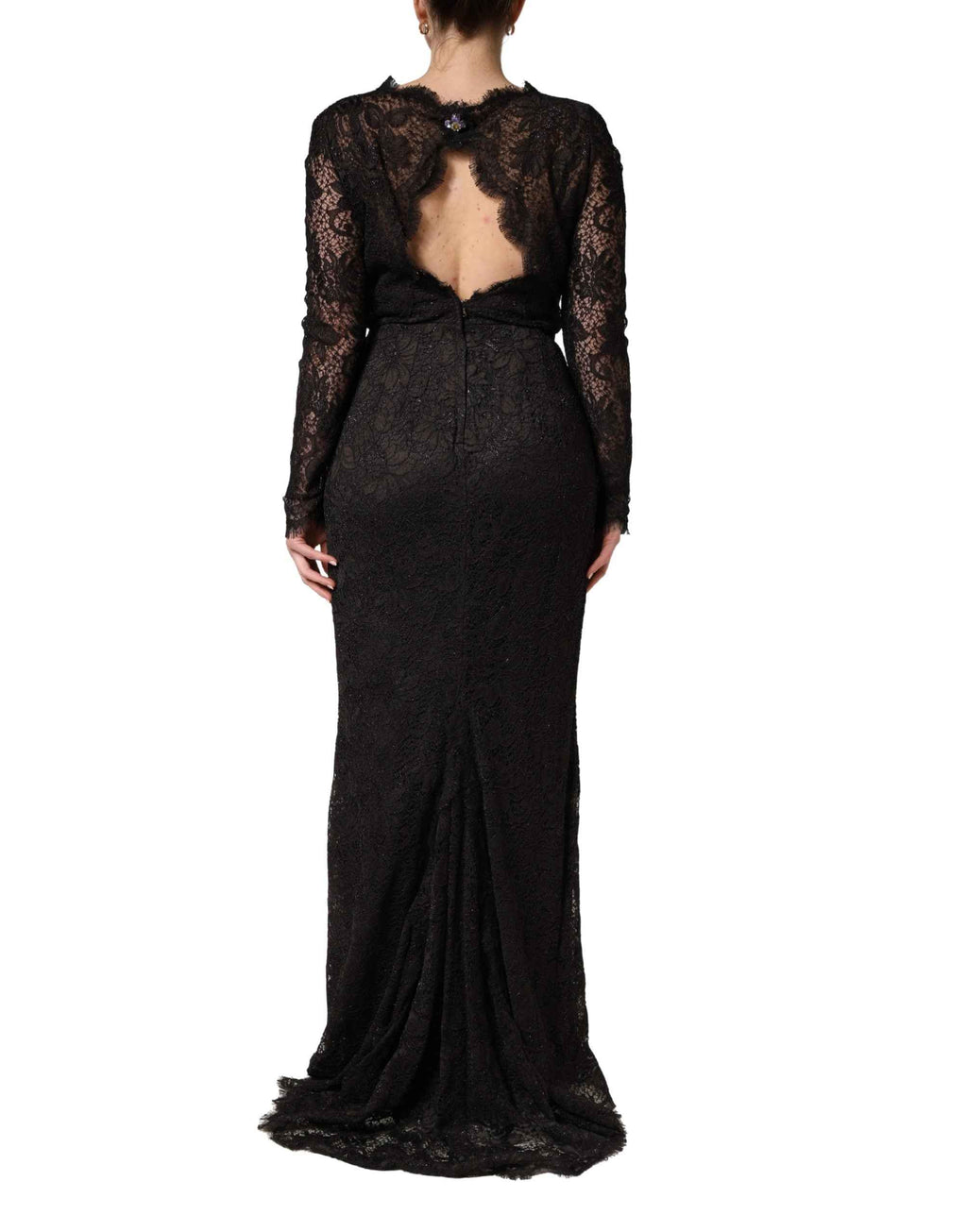 Dolce & Gabbana Black Floral Lace Sheath Long Maxi Dress