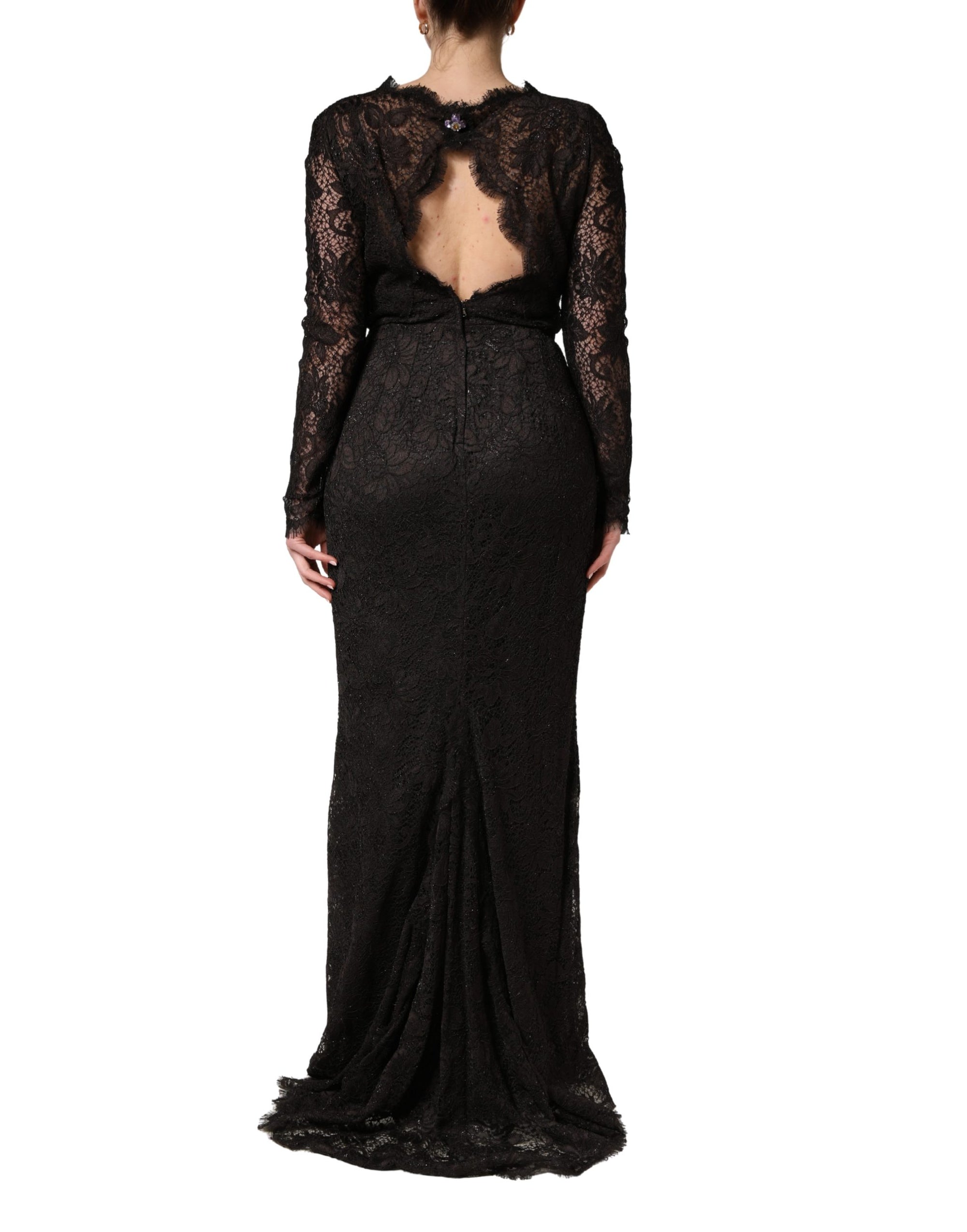 Dolce & Gabbana Black Floral Lace Sheath Long Maxi Dress