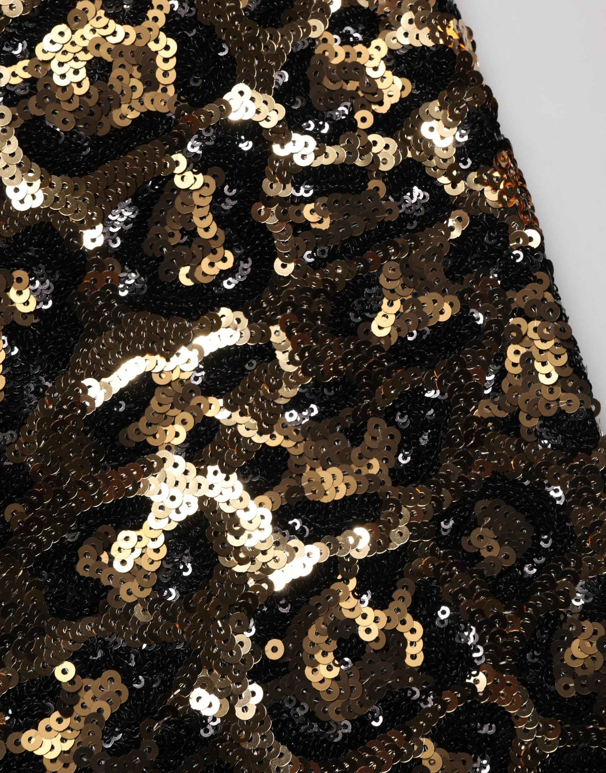 Dolce & Gabbana Gold Leopard Sequined Straight Trouser Pants