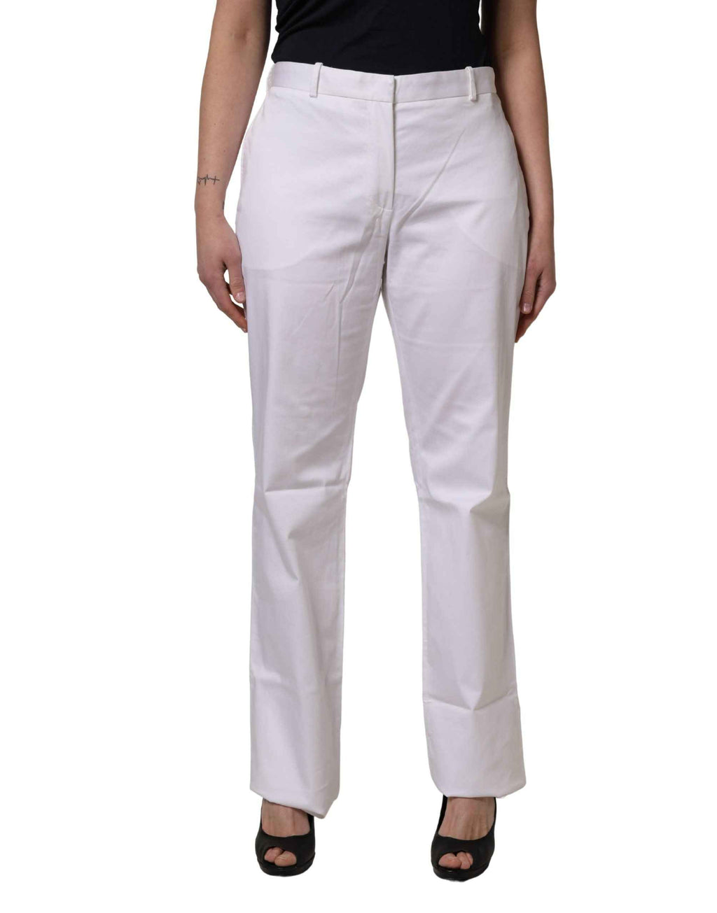 GF Ferre White Mid Waist Straight Chino Women Trouser Pants