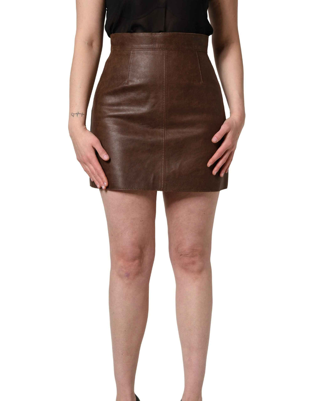 Dolce & Gabbana Brown Leather High Waist Bodycon Mini Skirt