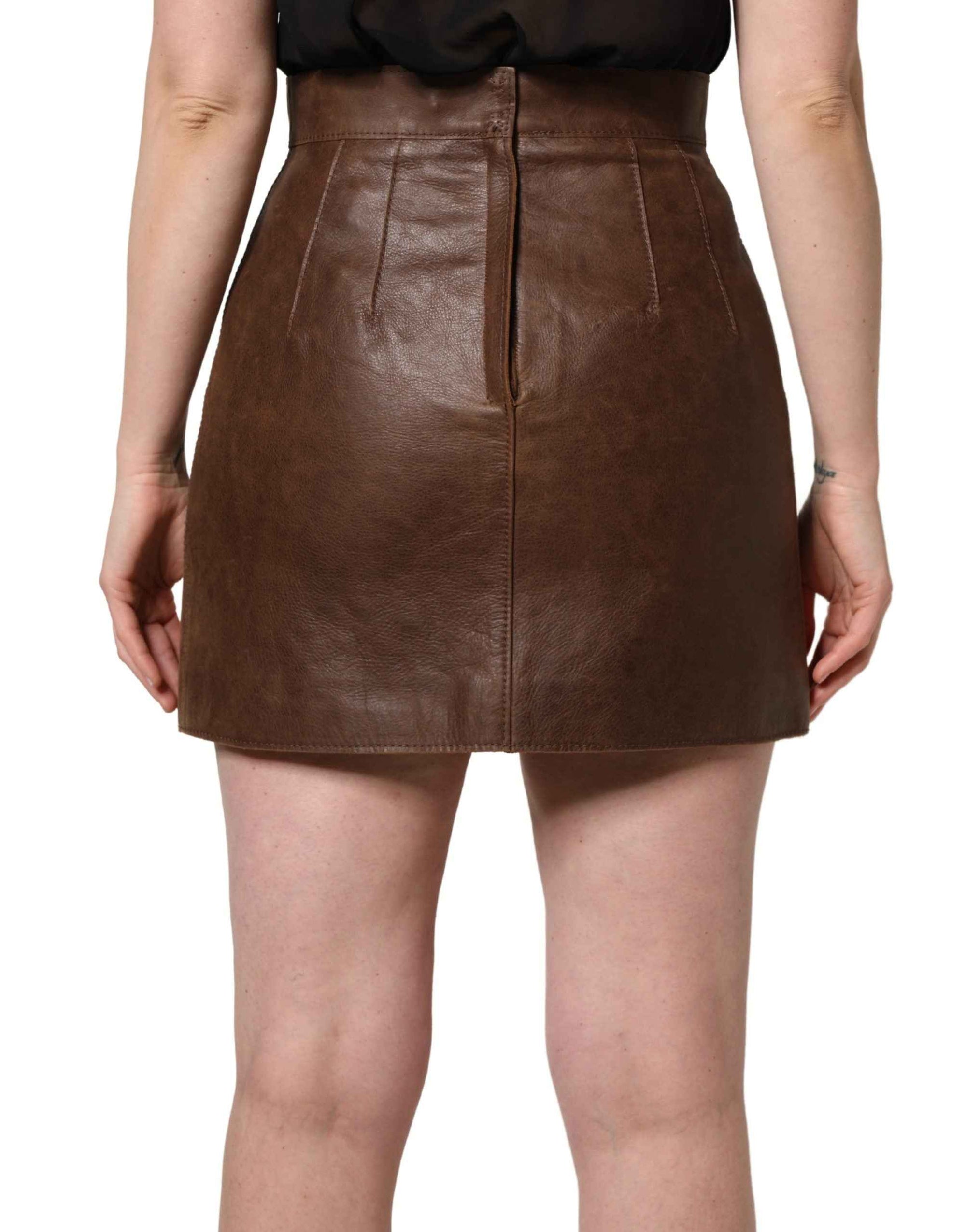 Dolce & Gabbana Brown Leather High Waist Bodycon Mini Skirt