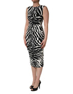 Dolce & Gabbana Black White Zebra Cady Calf Length Dress