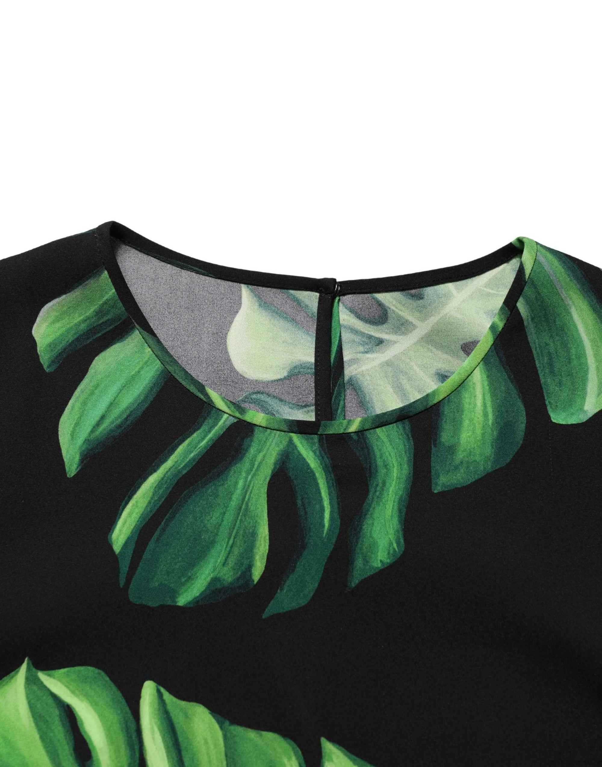 Dolce & Gabbana Black Philodendron Print Silk Blouse Top