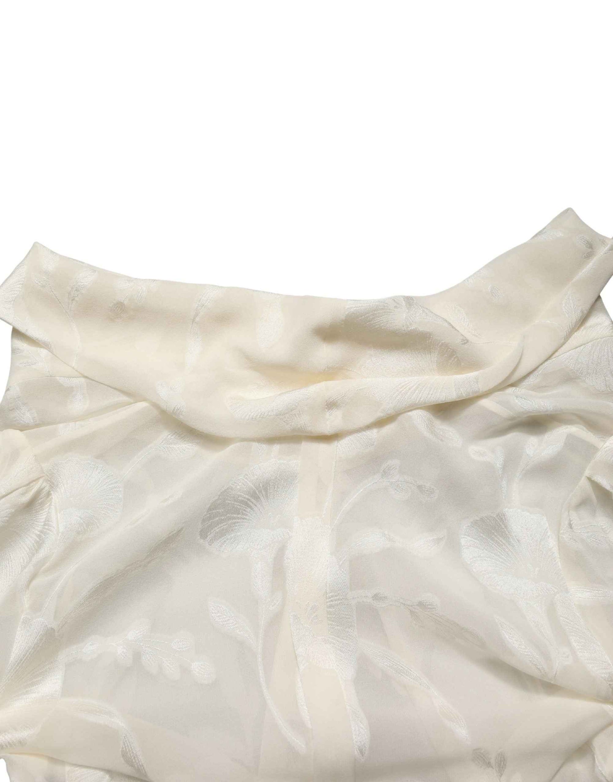 Dolce & Gabbana Off White Floral Semi Sheer Silk Blouse Top
