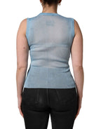 Dolce & Gabbana Blue Semi Sheer Ribbed Sleeveless Tank Top