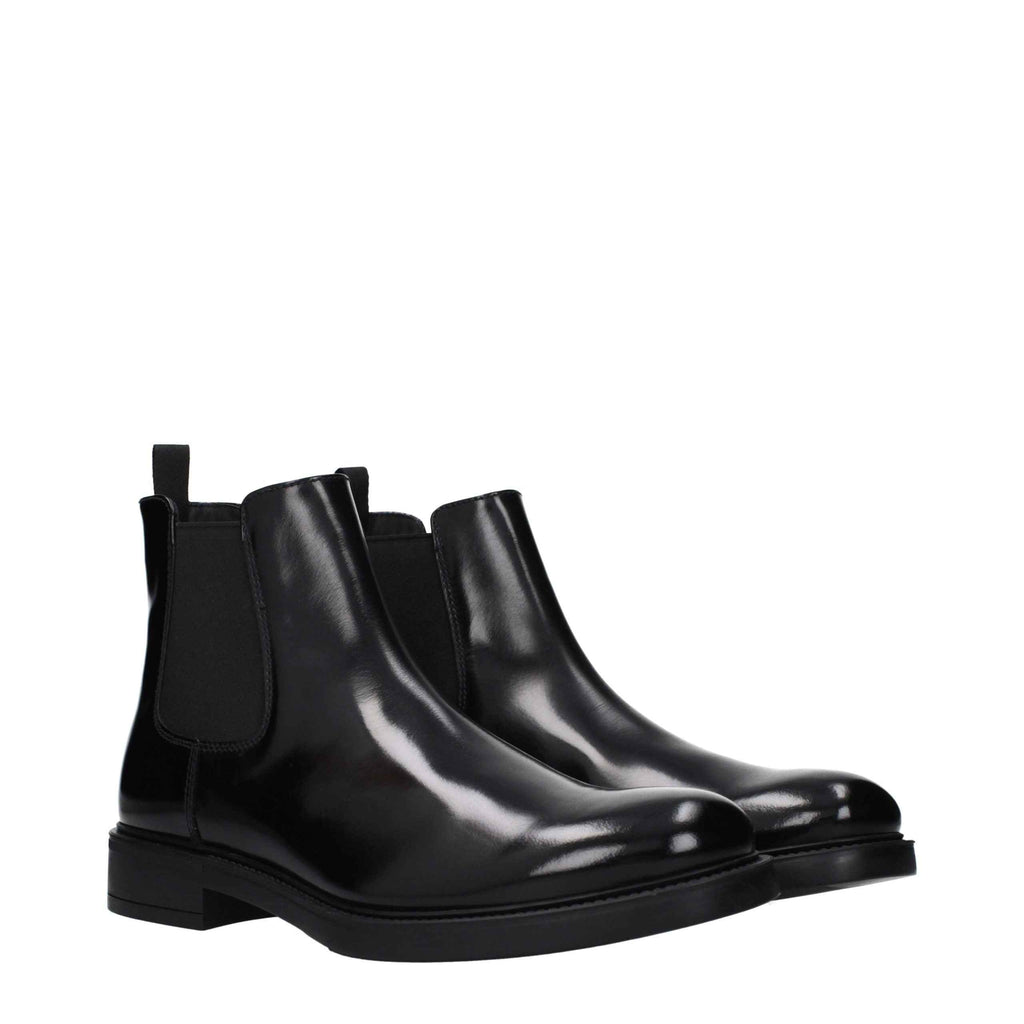 Prada Black Leather Ankle Boots