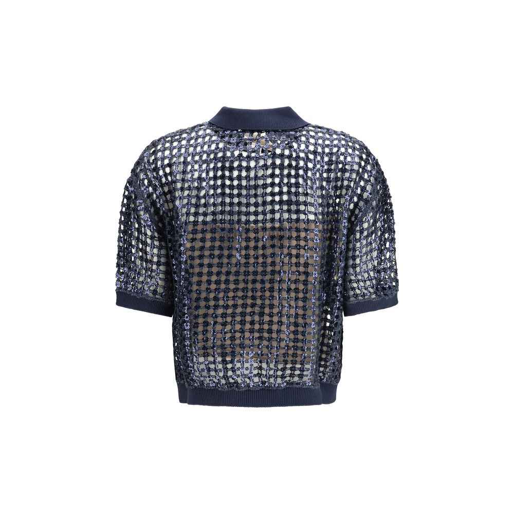 Brunello Cucinelli Blue Silk Polo Shirt