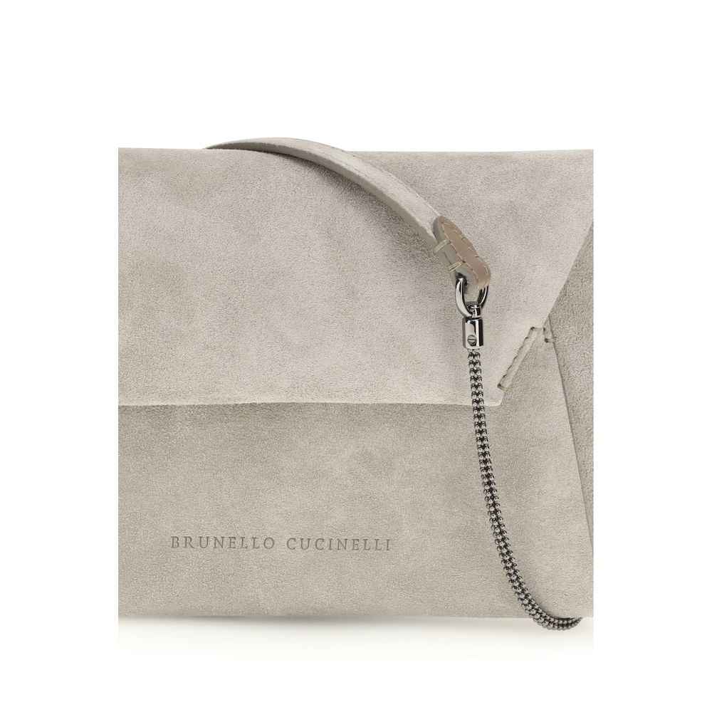 Brunello Cucinelli Gray Calf Leather Bos Taurus Shoulder Bag
