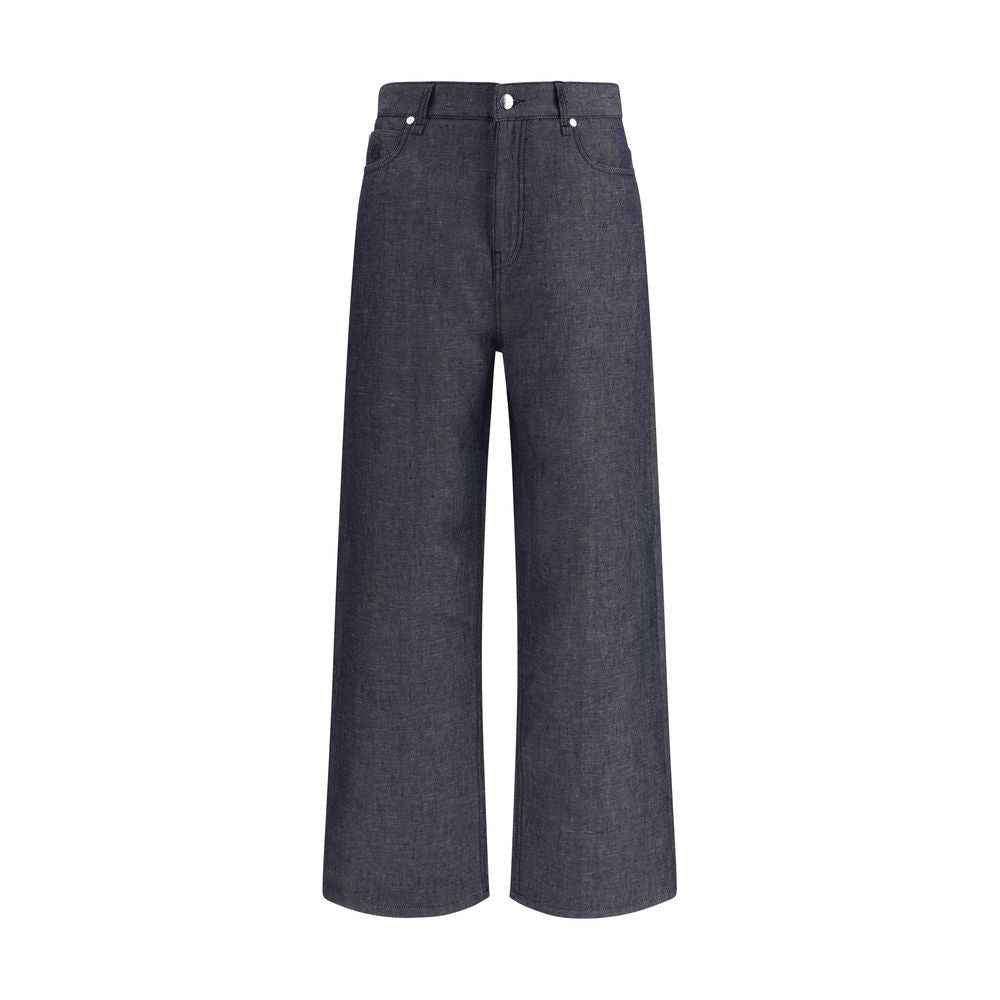 Fendi Blue Linen Relaxed Fit Jeans