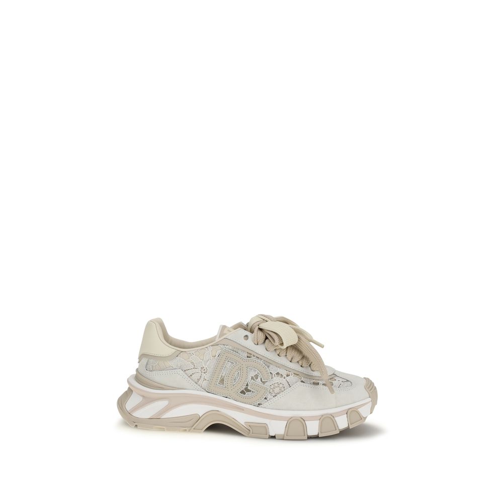 Dolce & Gabbana Beige Calf Leather Bos Taurus Low Top Sneakers