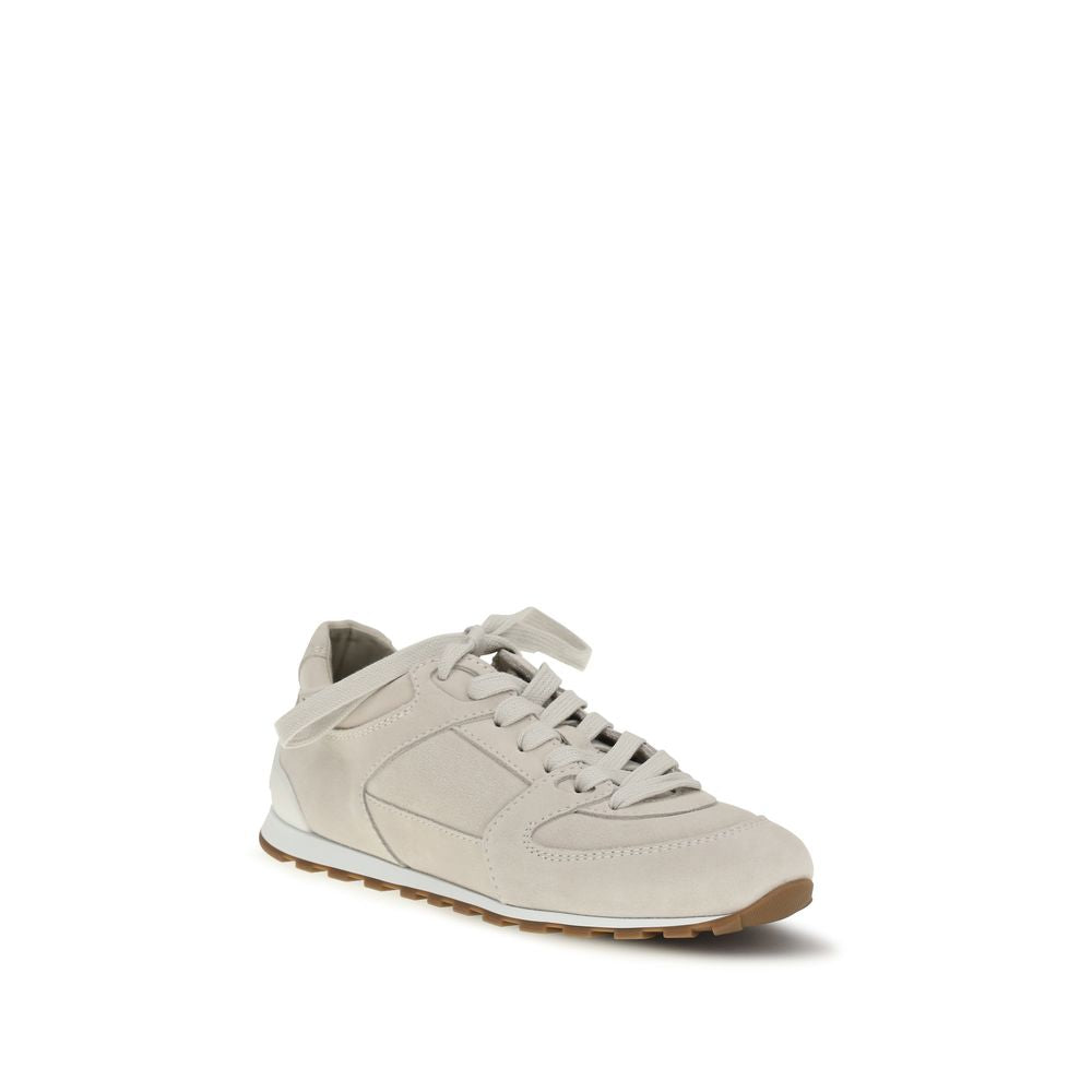 Brunello Cucinelli Beige Calf Leather Bos Taurus Low Top Sneakers