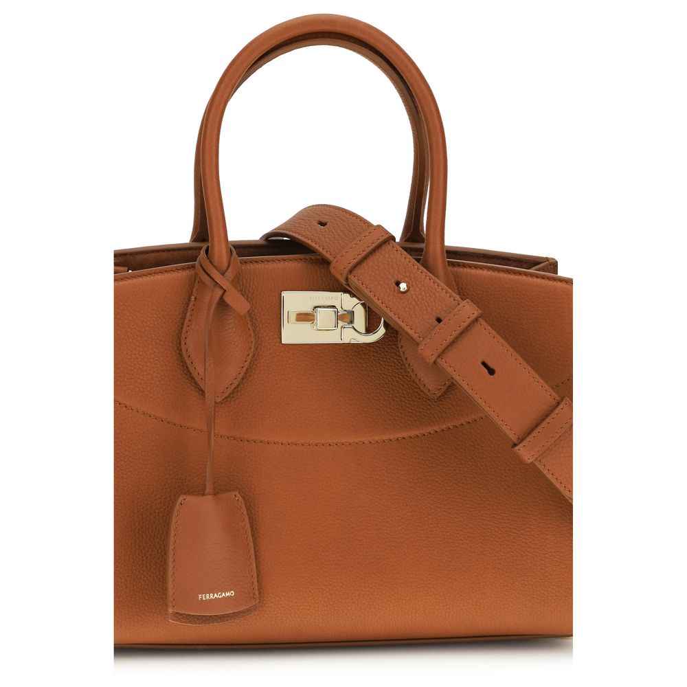 Ferragamo Brown Calf Leather Bos Taurus Handbag