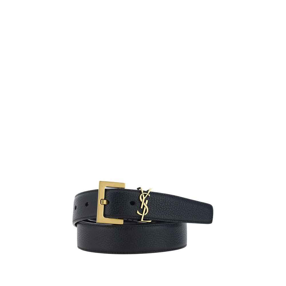 Saint Laurent Black Calf Leather Bos Taurus Regular Belt