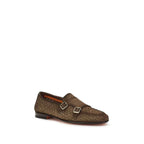 Santoni Brown Calf Leather Bos Taurus Slip-On Loafers