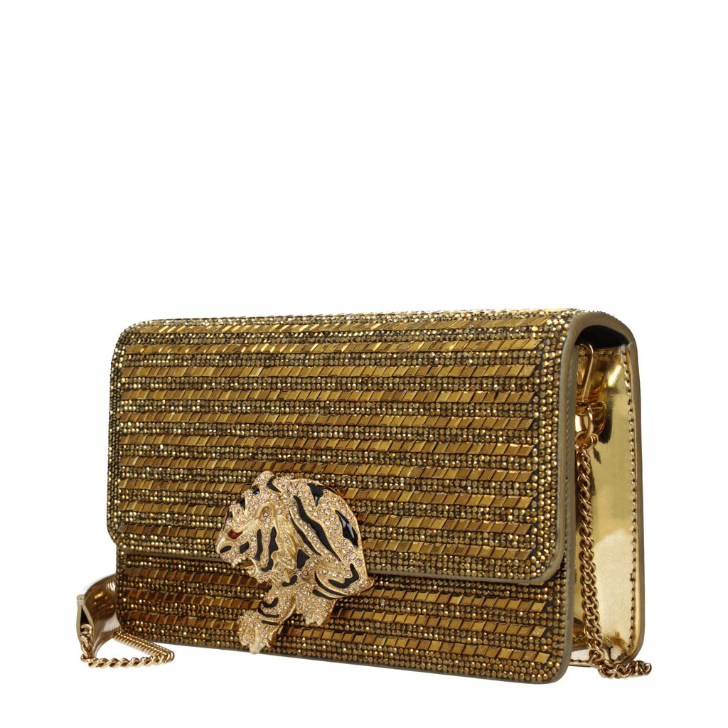 Roberto Cavalli Gold Leather Clutch Bag
