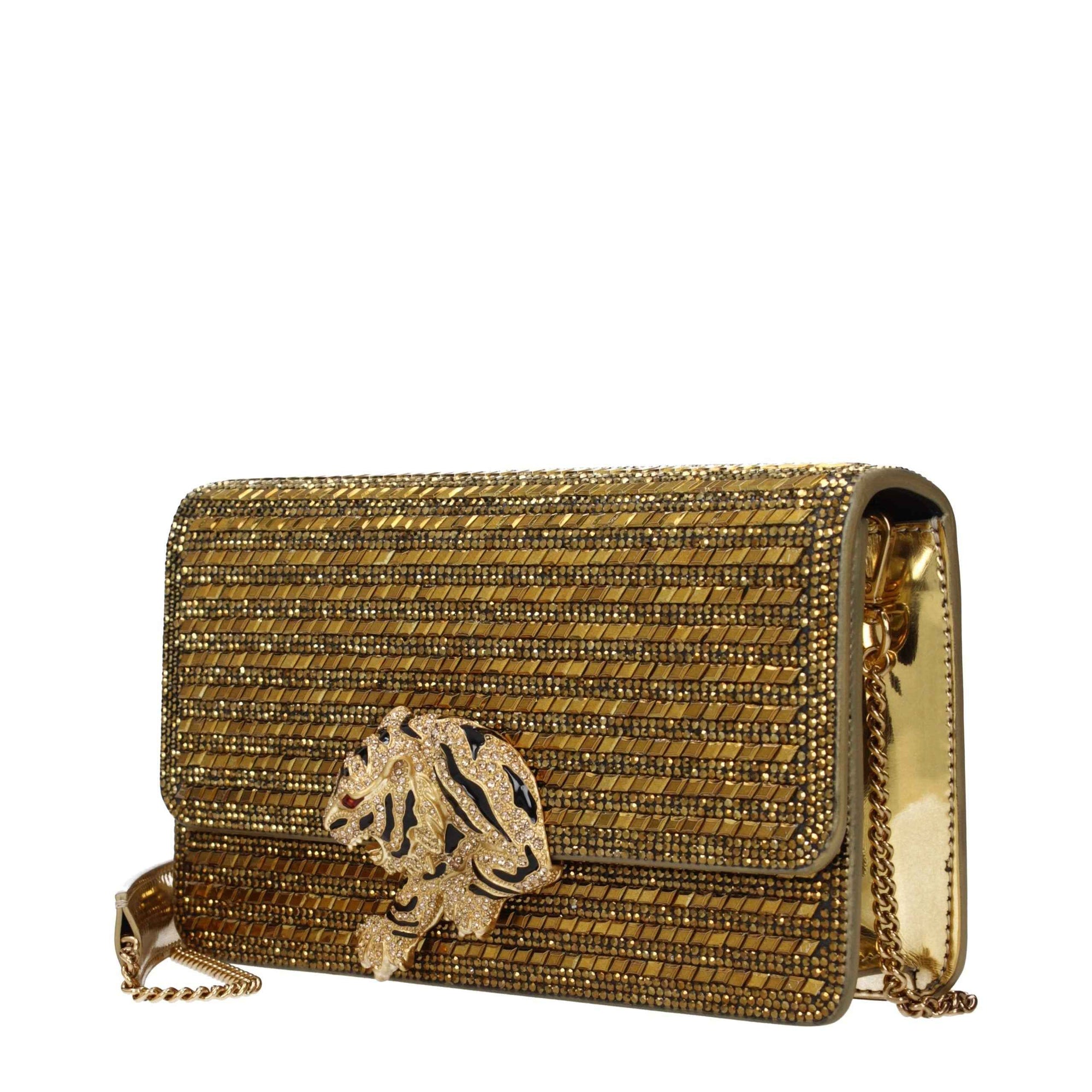 Roberto Cavalli Gold Leather Clutch Bag