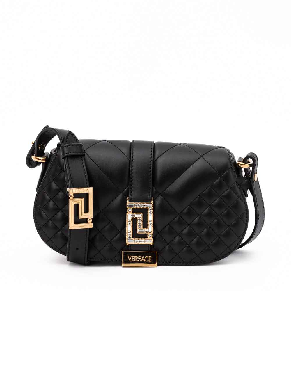 Versace Black Leather Quilted Shoulder Strap Bag