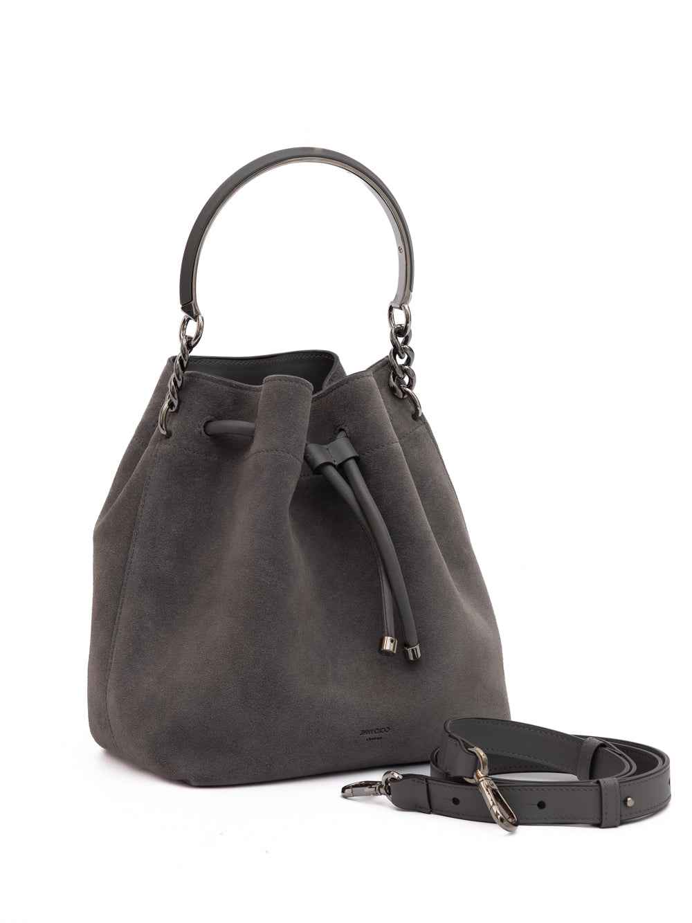 Jimmy Choo Dark Grey Bon Bon Suede Bucket
