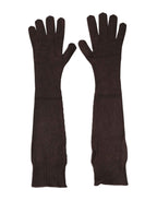 Dolce & Gabbana Brown Cashmere Knitted Elbow Length Mitten Gloves